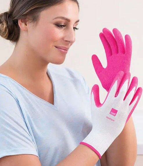 Woman wearing Mediven Stocking Application Gloves