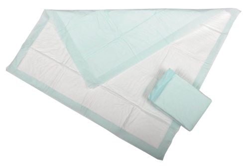 Medline Deluxe Polymer-Filled Underpad with absorbent core and moistureproof backing.