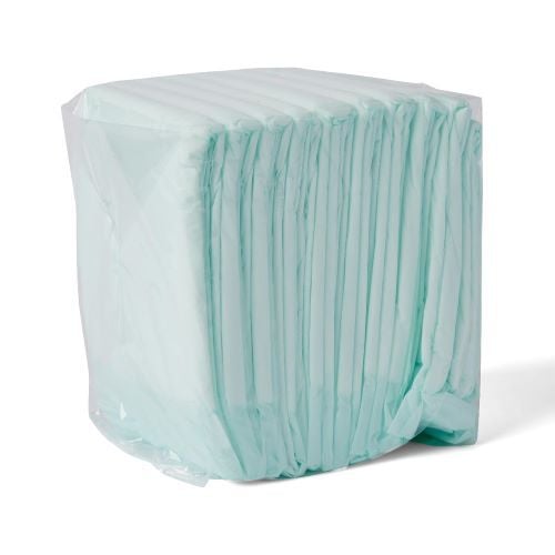 A compact bag of 10 tightly folded underpads