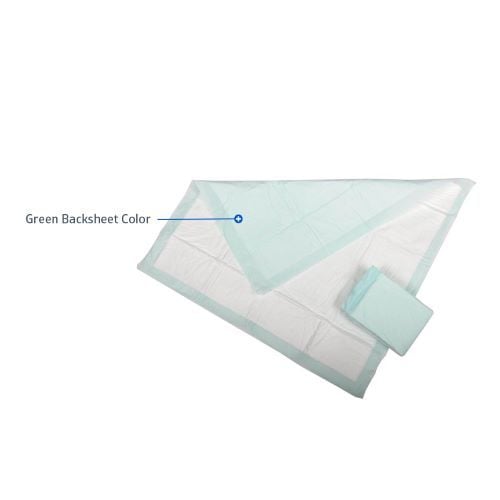The underpad has a green moistureproof backsheet.