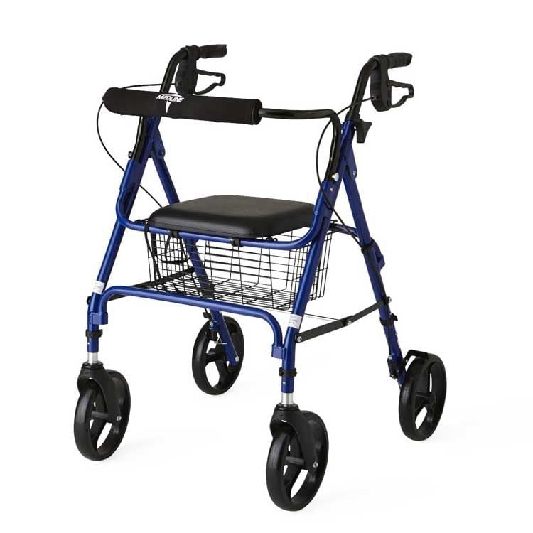 Medline Aluminum Folding Rollator Walker with 8" Wheels and Basket