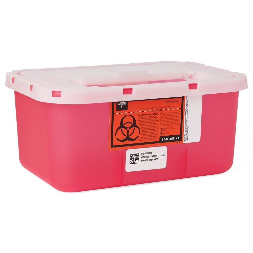 1 Gallon Medline Multipurpose Sharps Container, Clear/Red - MDS701201H