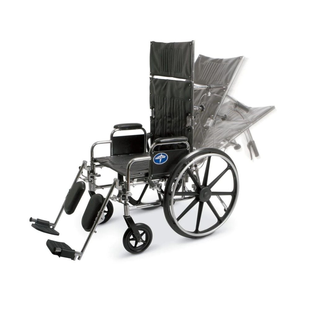 Wheelchair showing degrees of recline.