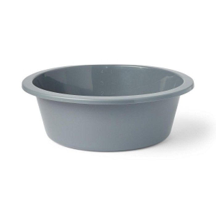 A grey plastic washbasin.