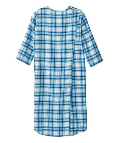 Back of turquoise plaid gown