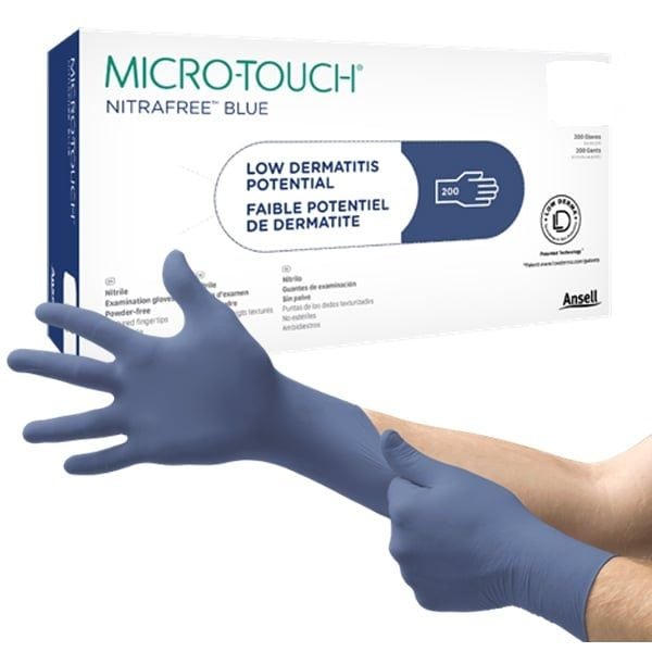 Blue Ansell Micro-Touch NITRAFREE Examination Gloves