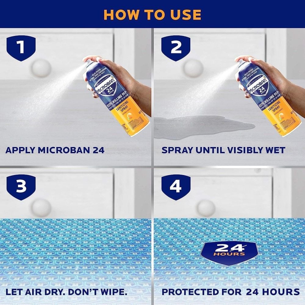 Microban sanitizing spray how-to instructions.
