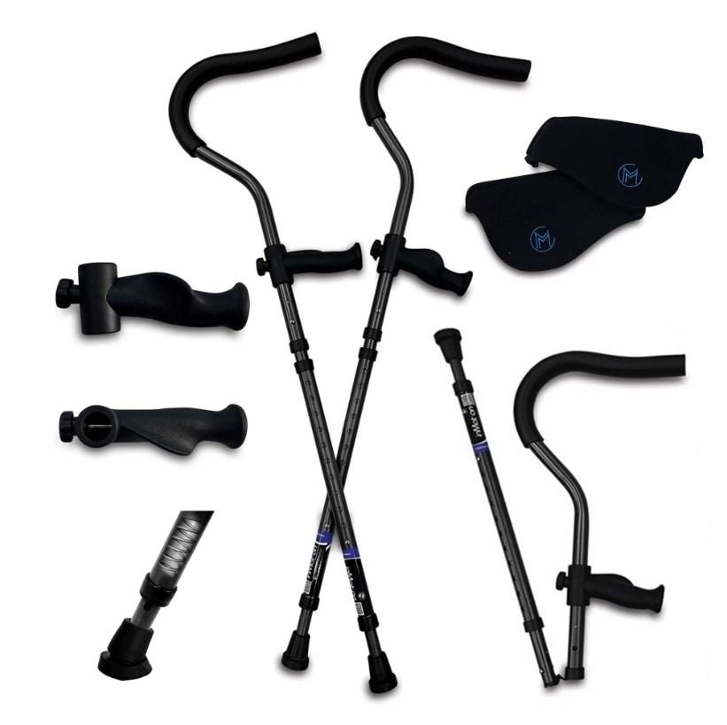Crutches, handles, tips, extra padding, folded crutch