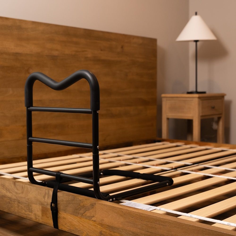 M-Rail Bed Rail Complements Box Springs with a Safety Strap to Keep from Sliding