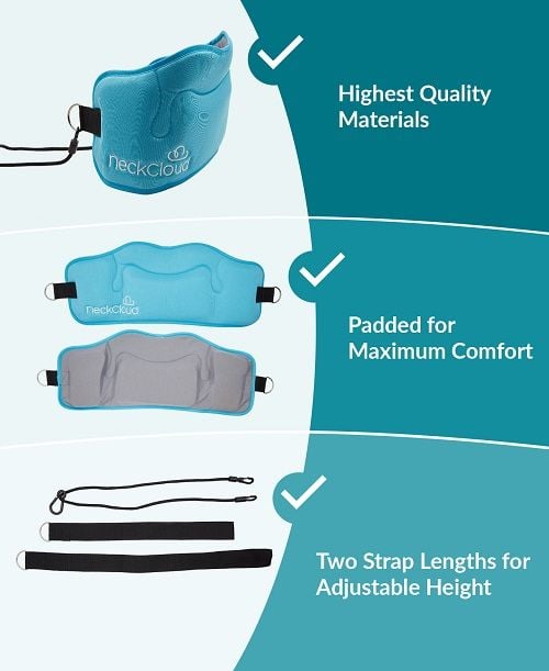 The Neck Cloud includes the hammock and two strap lengths for adjustable height.