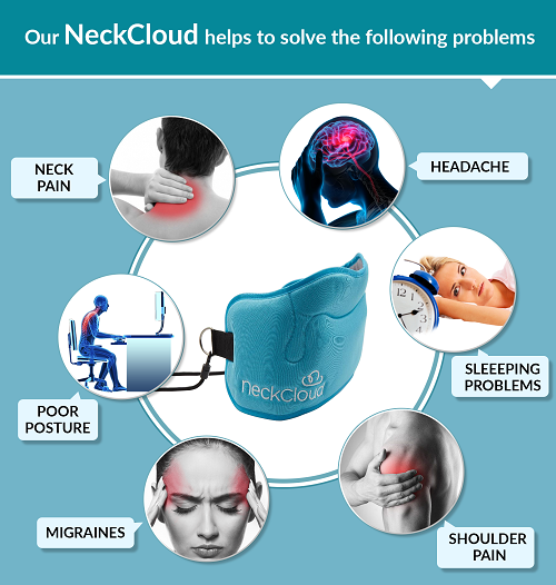 The Neck Cloud Hammock can be used to solve neck pain, headaches, sleeping issues, poor posture, migraines, and shoulder pain.