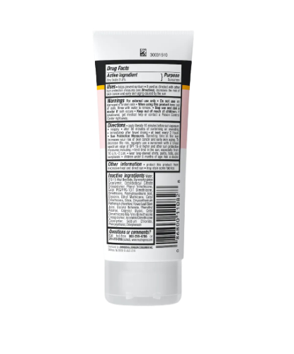 Back of the baby sunscreen packaging
