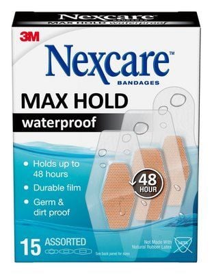 Nexcare Max Hold Waterproof Bandages, 15 count assorted sizes