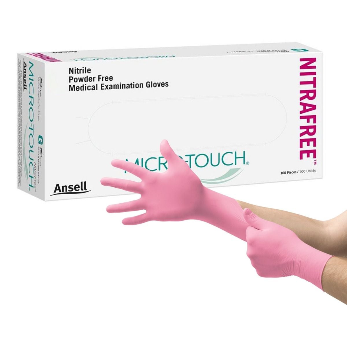 Pink Ansell Micro-Touch NITRAFREE Examination Gloves