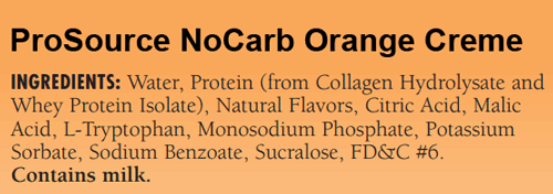 ProSource NoCarb Orange Creme Ingredients