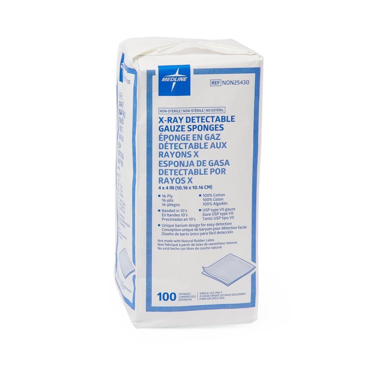 Medline X-Ray Detectable Gauze Sponges, Nonsterile, 4 x 4 in. - NON25430