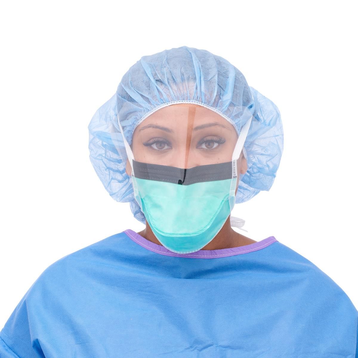 Medline ASTM Level 1 Duckbill Surgical Face Mask with Eye Shield and Ties, Green - NON27411