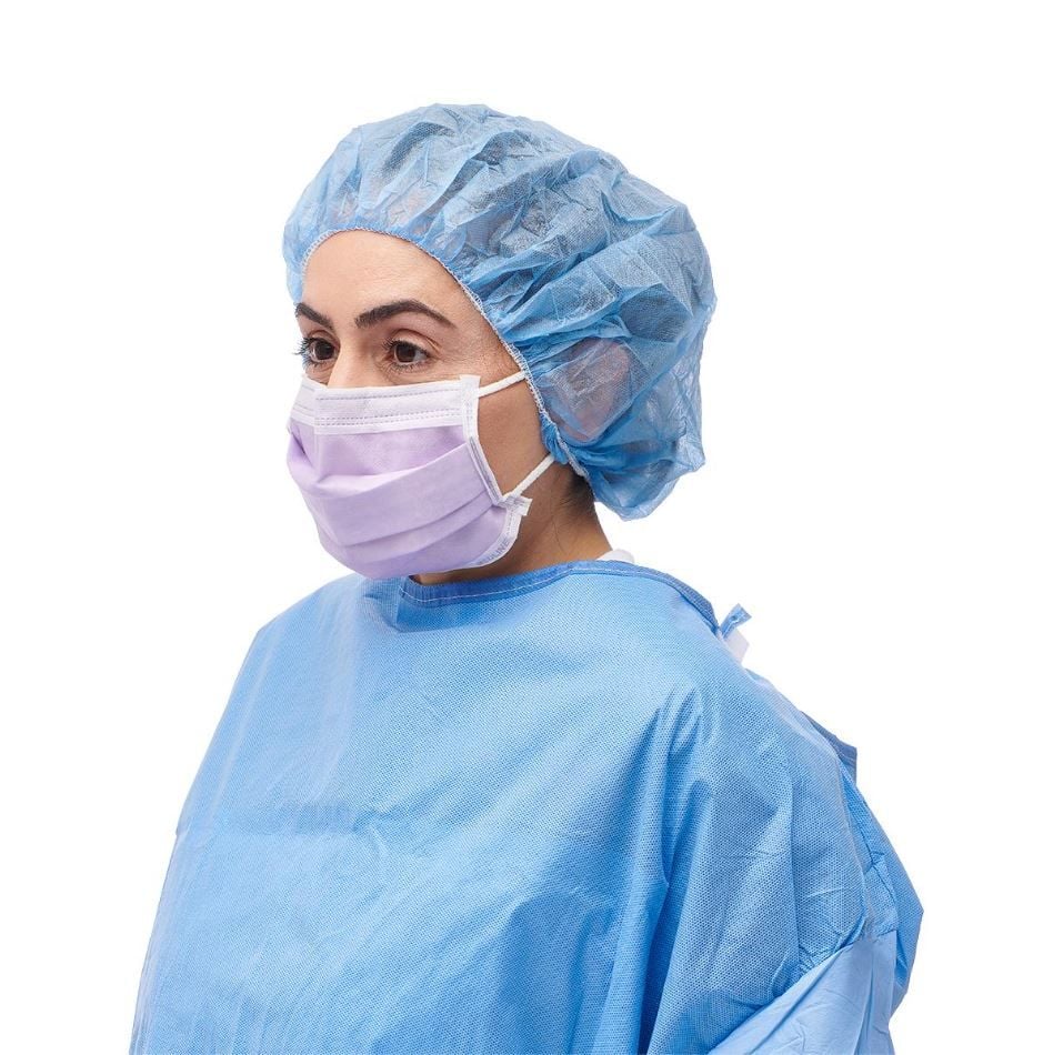 Woman Wearing Purple Polypropylene Mask With Earloops