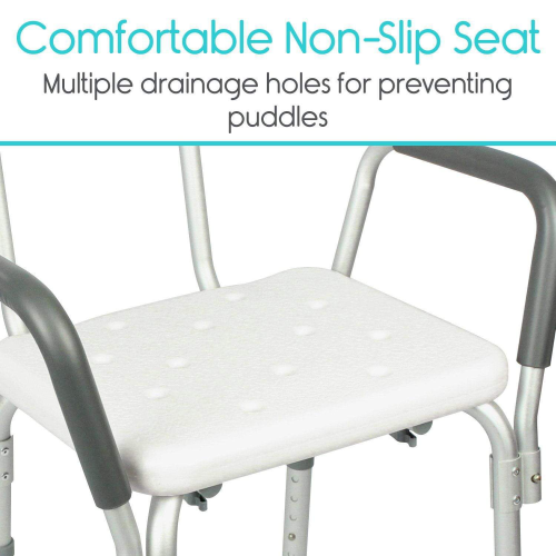 A closer look at the chair's comfortable, nonslip seat with multiple drainage holes that prevent puddles.