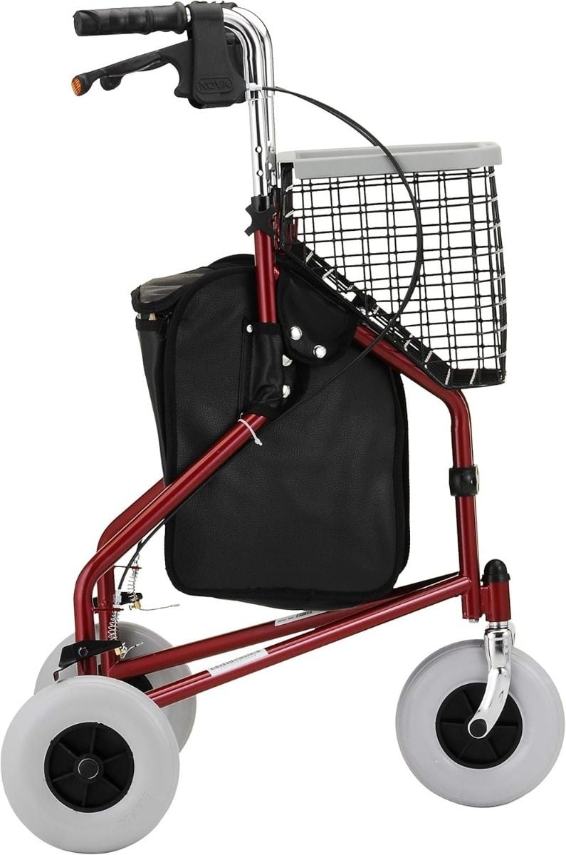 Sideview of Red Nova Traveler With Storage Bag, Basket, and Tray