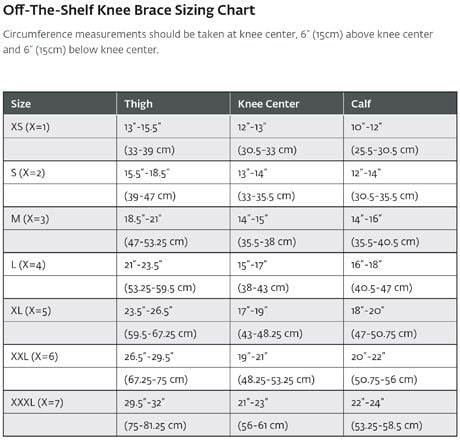 Knee Brace Sizing Chart