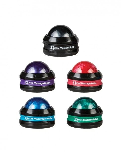 The standard-size Massage Rollers come in black, purple, red, blue, and green.