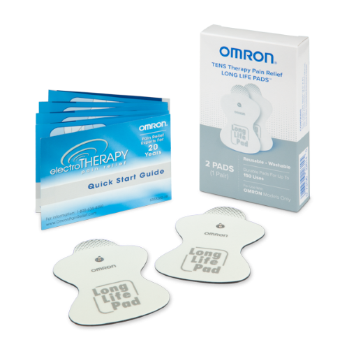 Omron Long Life Pads shown with packaging and included quick start guide