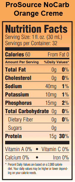 ProSource NoCarb Orange Creme Nutrition
