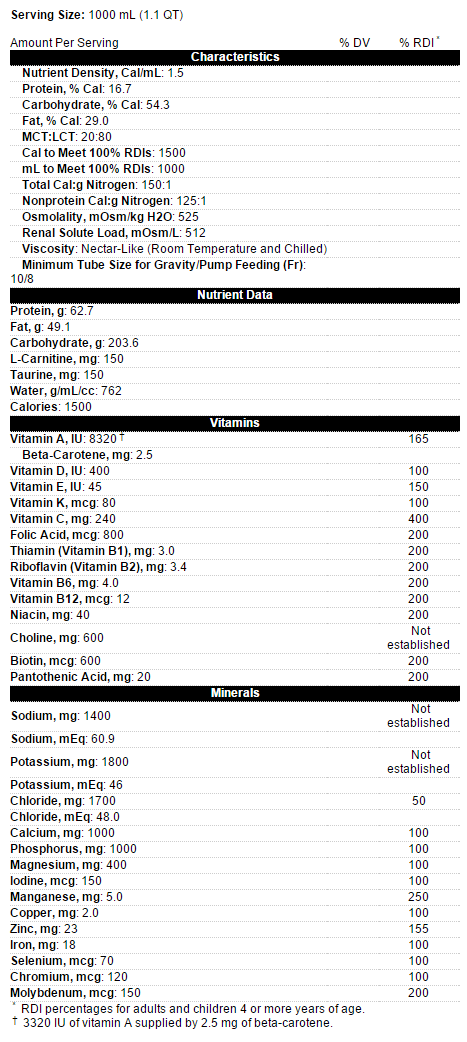 Osmolite 1.5 Cal Nutrition Label