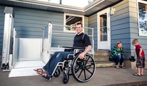 Guy in Wheelchair Getting on Lift