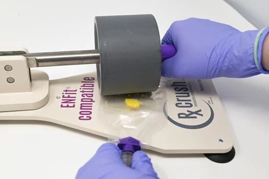 The roller is used to pulverize pills inside the pouch