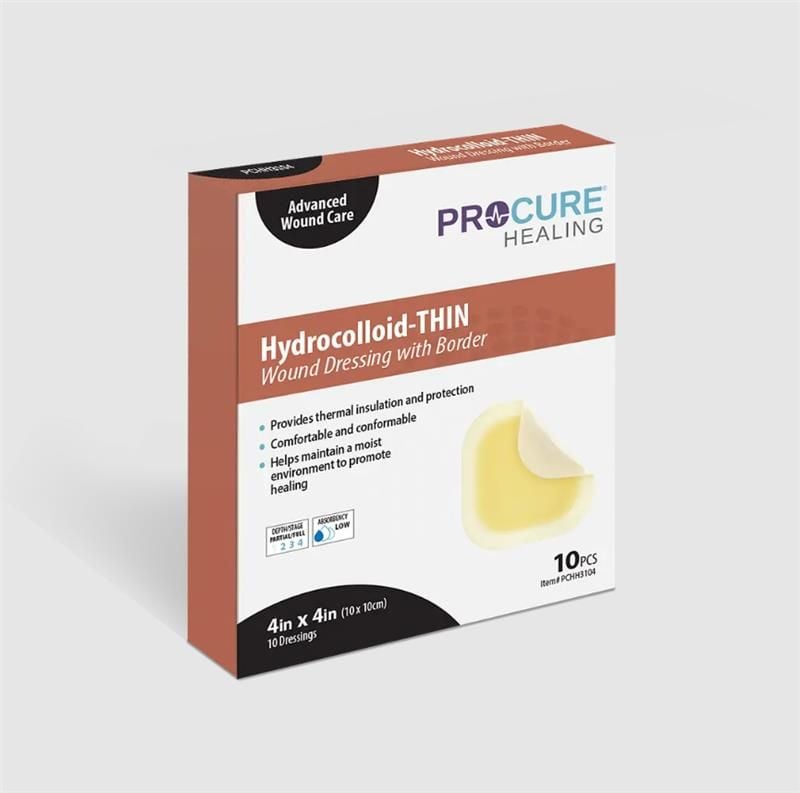 ProCure Hydrocolloid-THIN Wound Dressing with Border - Several Sizes