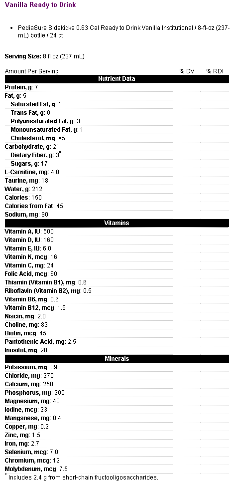 PediaSure SideKicks 0.63 Vanilla Nutrition