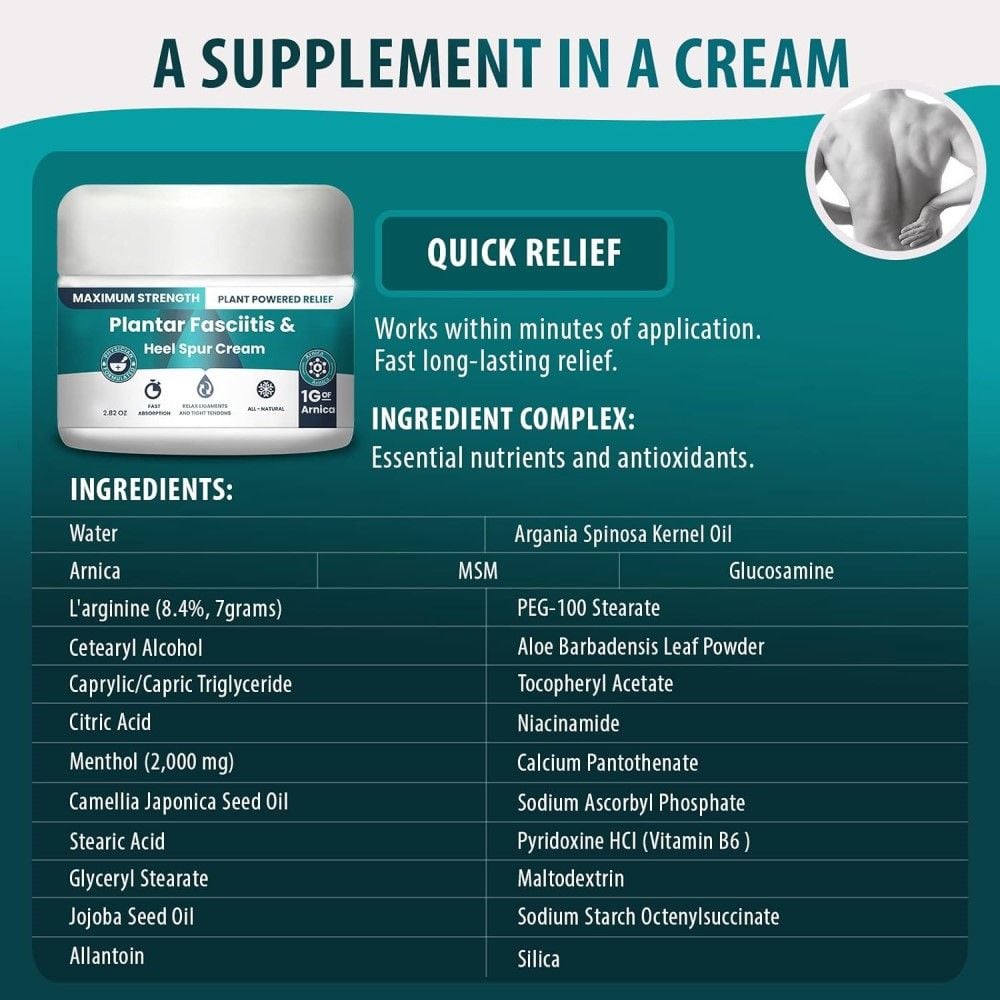 Plantar Fasciitis Cream Ingredients list