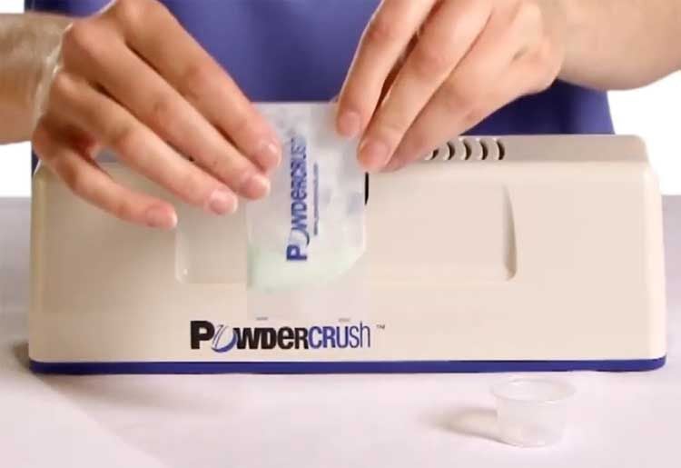 Place Pouch in Chamber for Medication Crushing