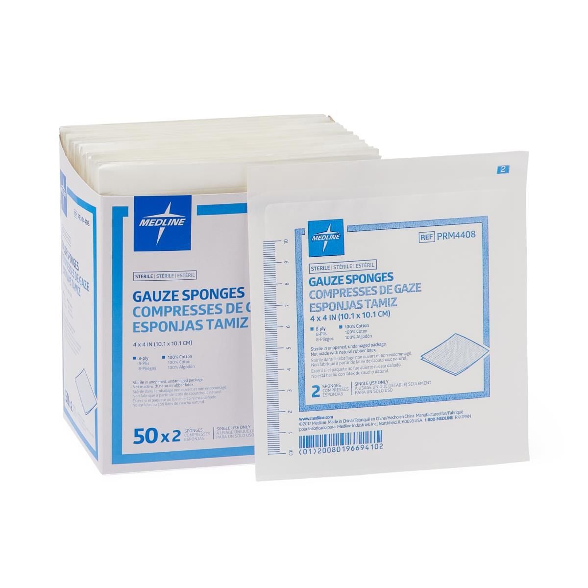 Medline 4 x 4 Inch Woven Gauze Sponges 8 Ply Sterile - PRM4408