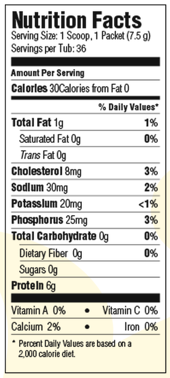 ProSource Protein Supplement Powder Nutrition Label