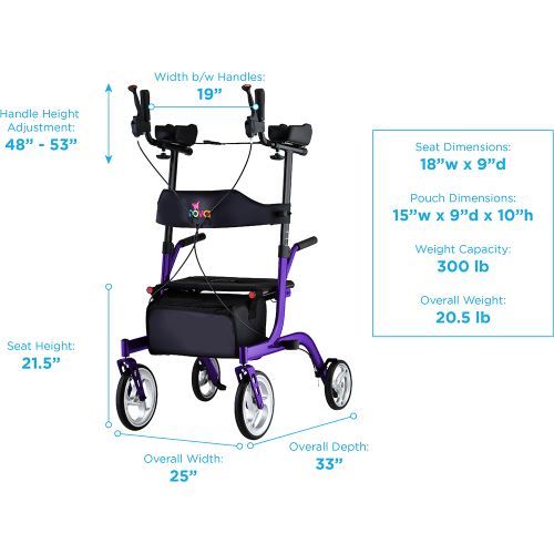 Purple Rise UP Rollator with Dimensions