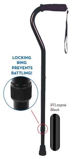 Offset Handle Walking Cane - Black