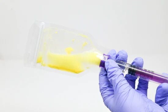Dissolved medication is pulled from the pouch into the attached syringe