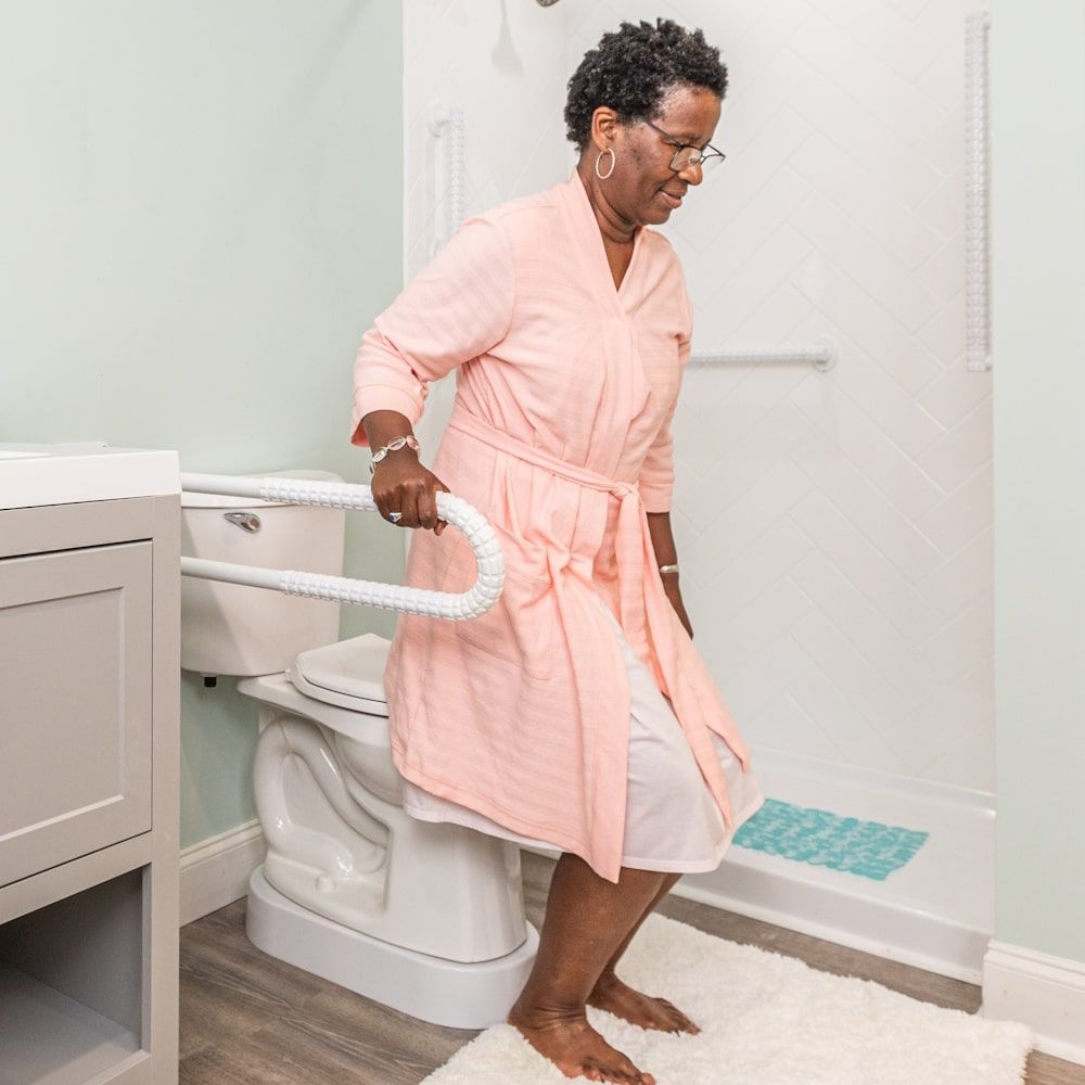 white grab bar in use