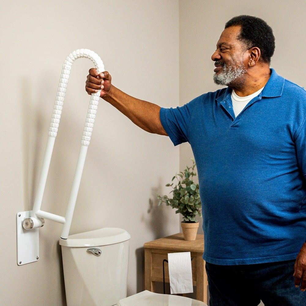 white grab bar folding up