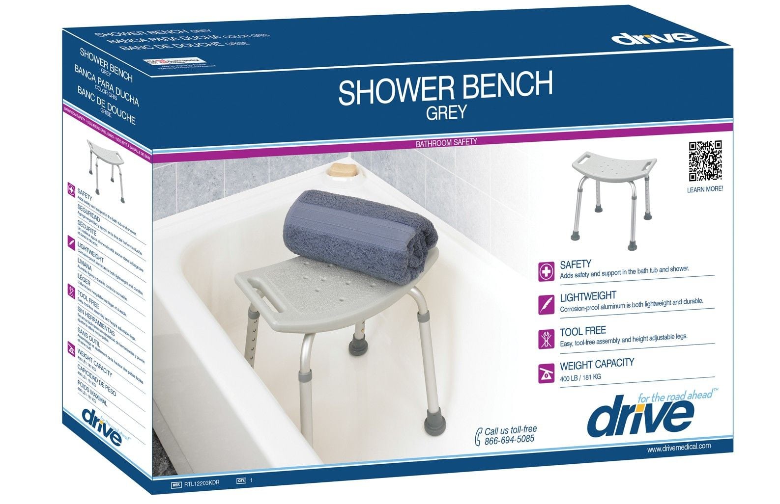 Image 6 of Drive Deluxe KD Bath Shower Bench with Optional Back