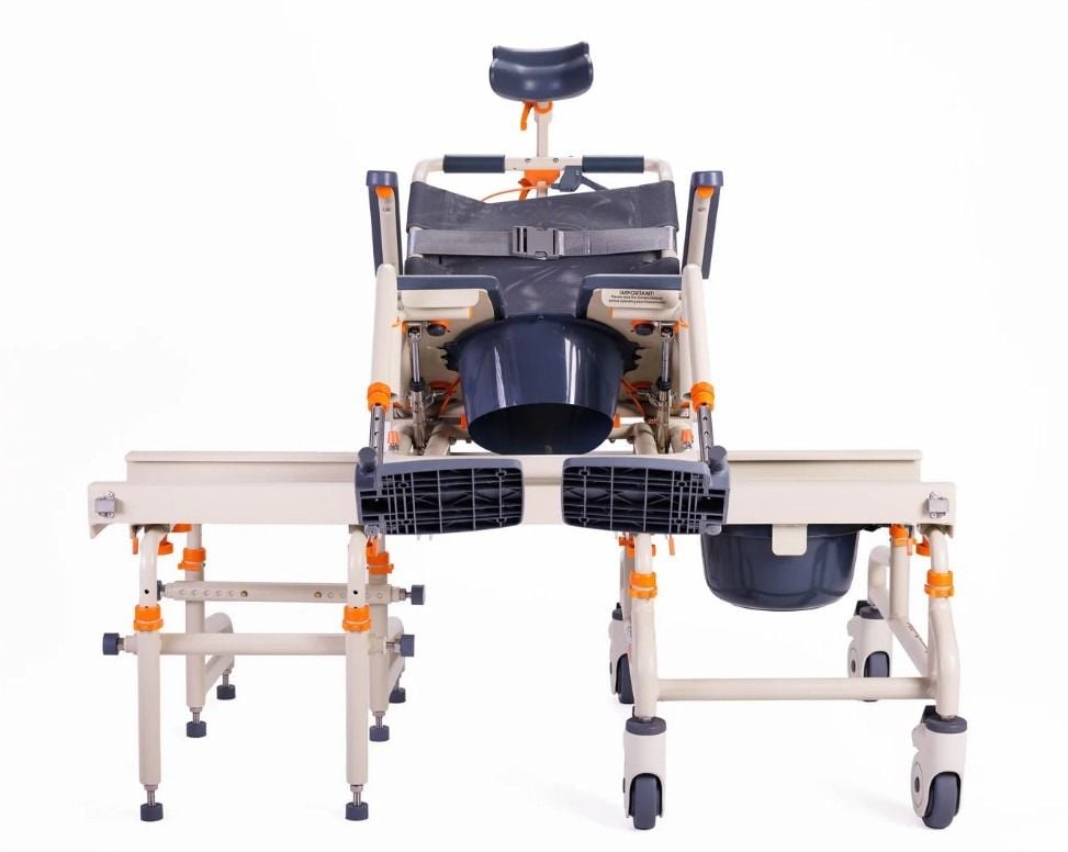 Chair tilted on transfer system