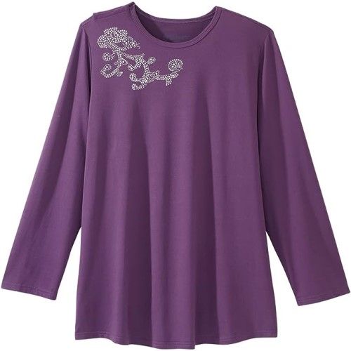 Silverts Embellished Adaptive Long-Sleeve Top in Eggplant