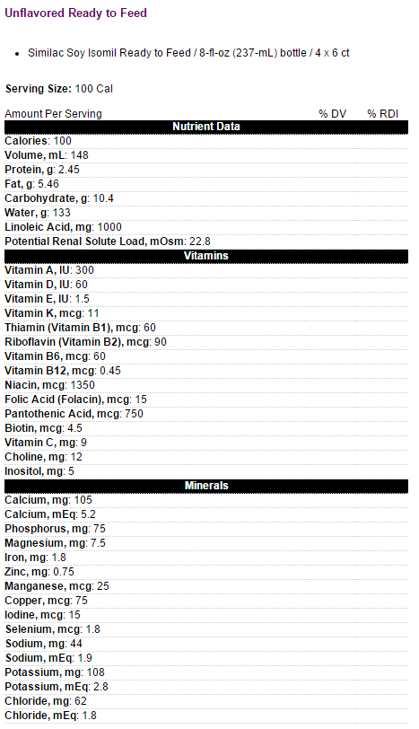 Similac Soy Isolmil 8 oz Nutrition