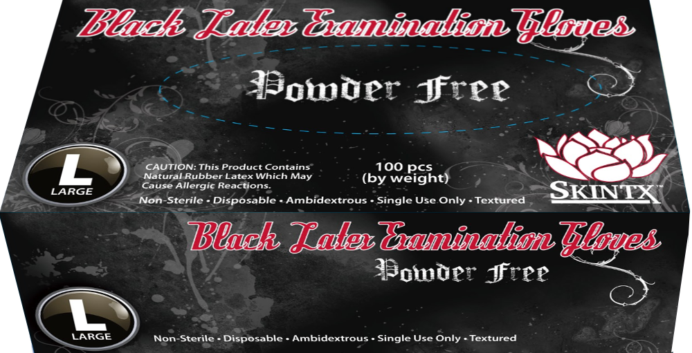 Image 2 of SKINTX Black Latex Powder-Free Exam Gloves- Polymer Coated