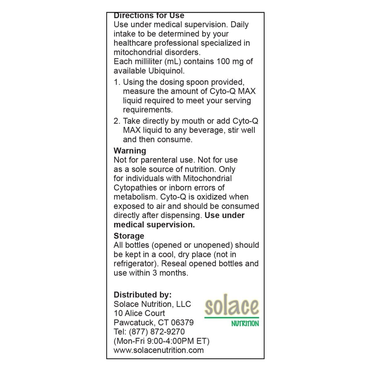 Directions Warning and Storage Information