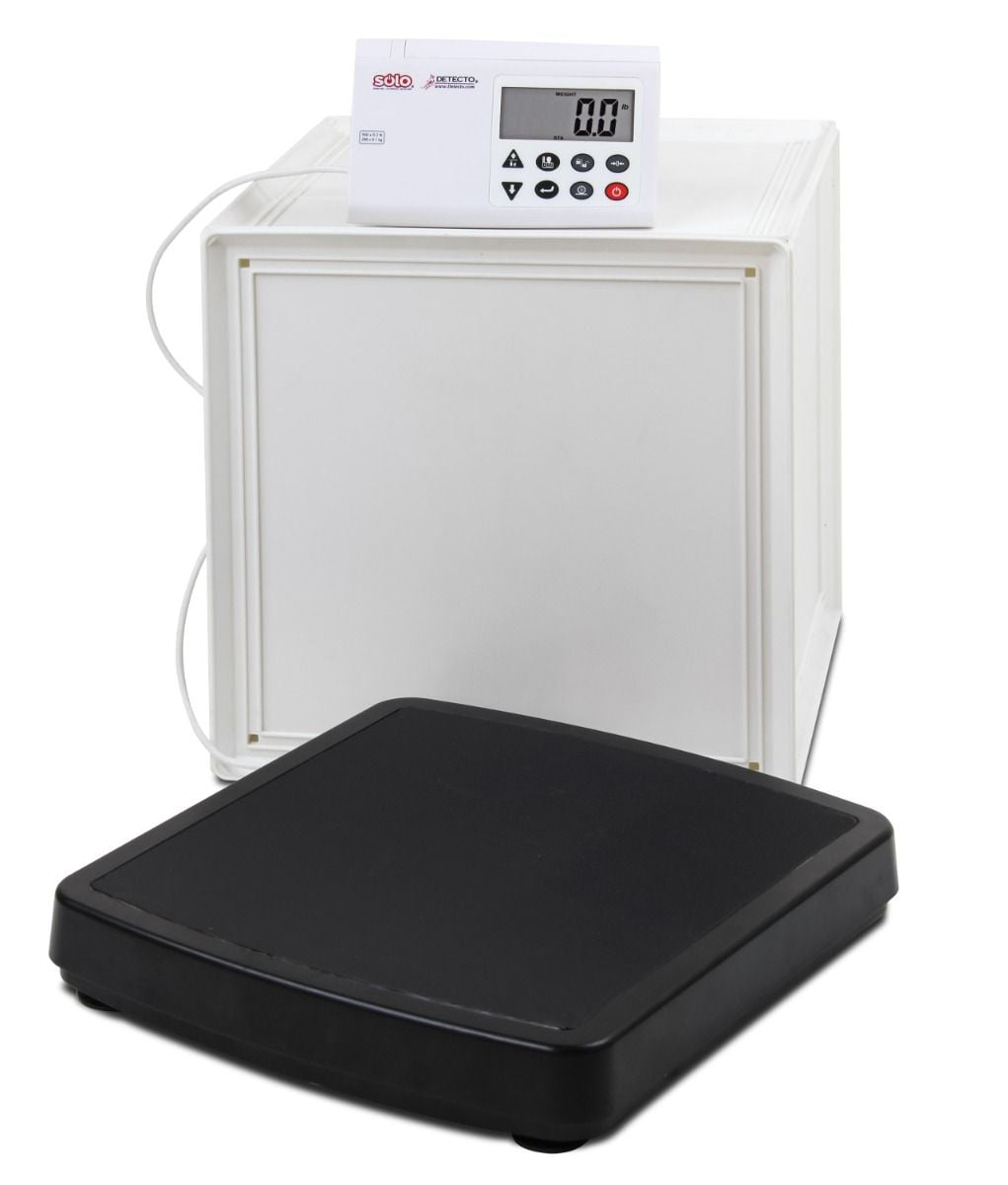 Scale with display unit on crate