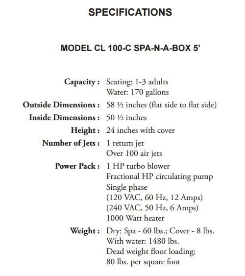 Specifications CL 100-C